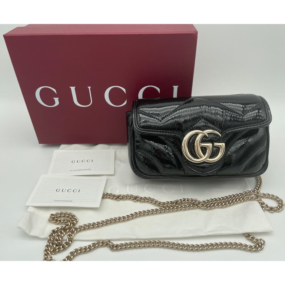 NEW! GUCCI BLACK PATENT LEATHER MARMONT GG CROSSBODY BAG PURSE BOX AUTHENTIC - Picture 4 of 13